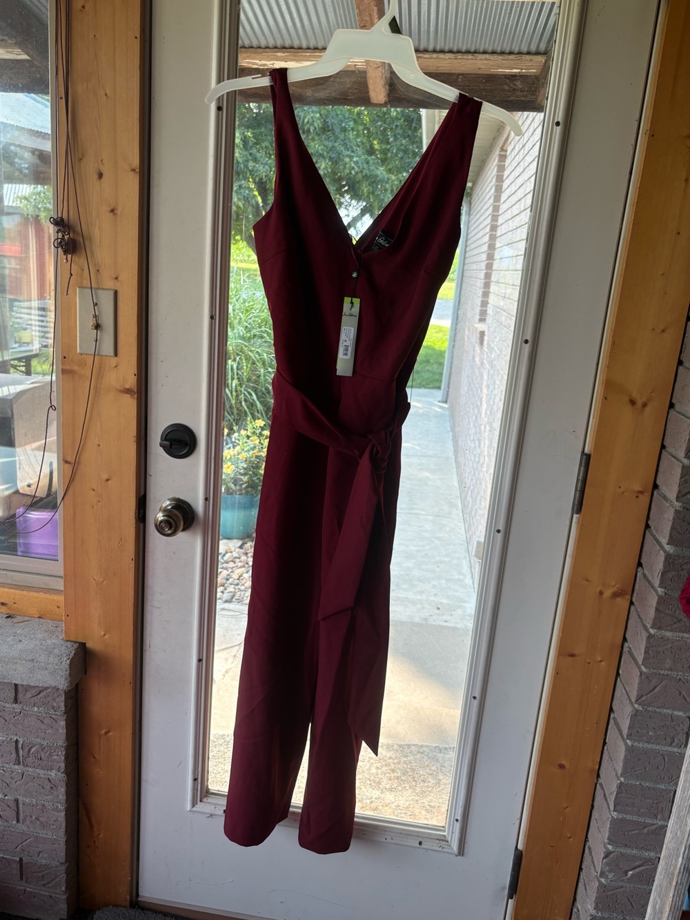 Sam Edelman Wine Red V-Neck Sleeveless Jumpsuit with Tie Belt